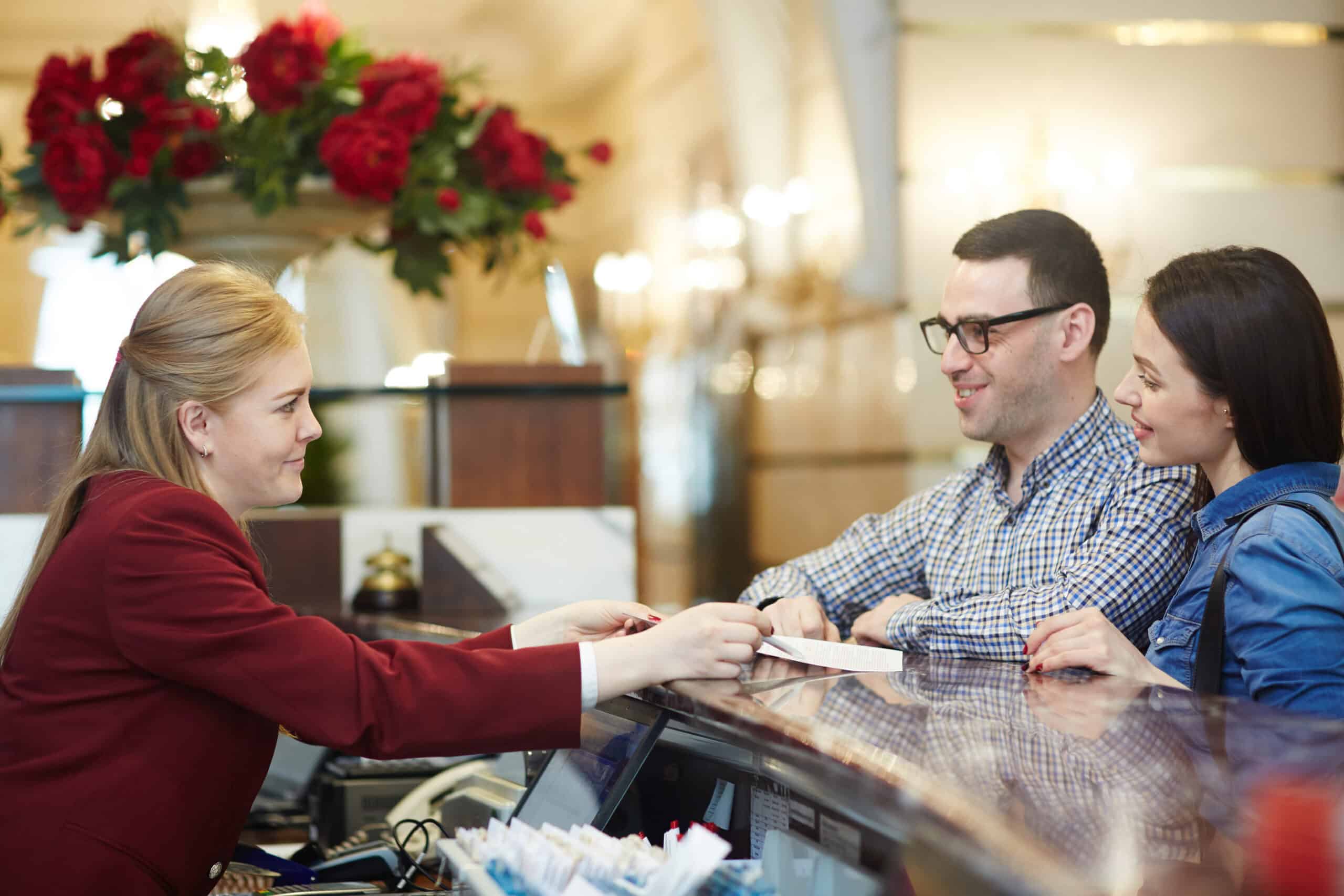 guest friendly conversation with hotel receptionist