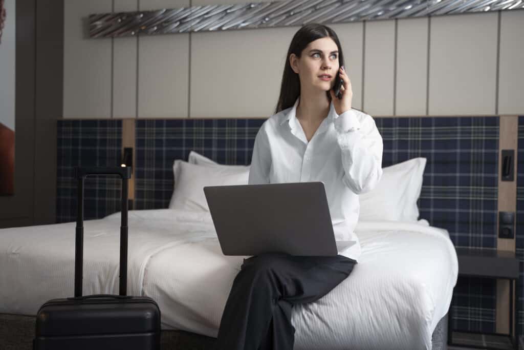 booking hotel mid tier room selection laptop