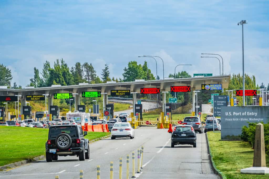 US Canada border checkpoint from highway