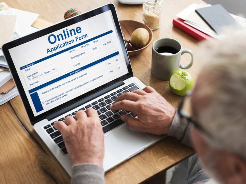 "person filling online form social media handles