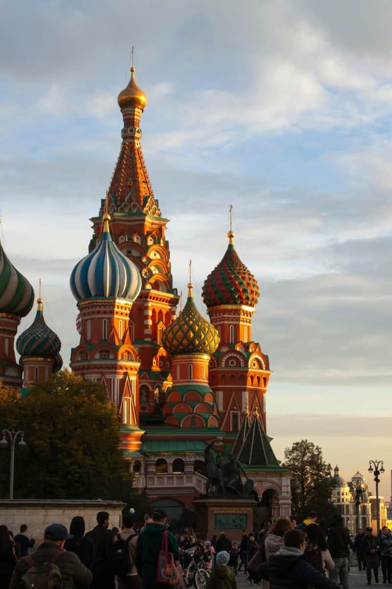 travelers using phone Moscow