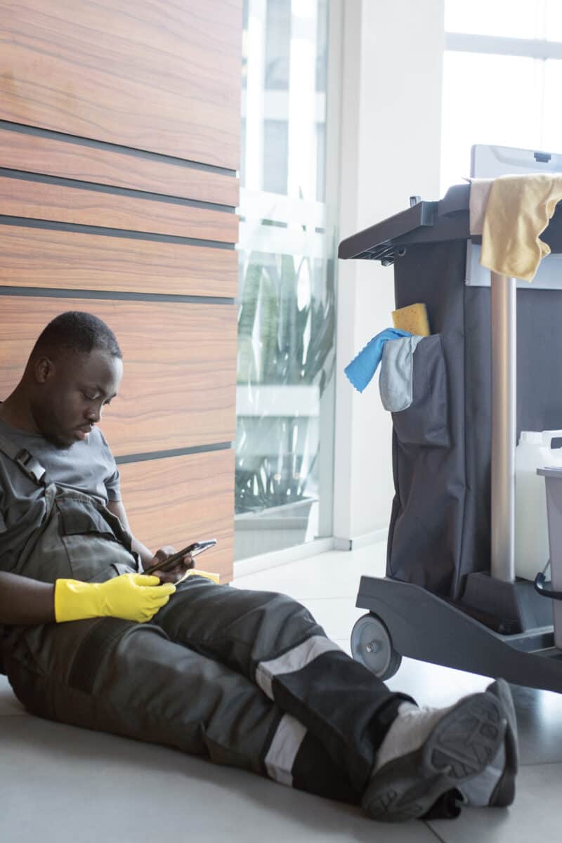 empty hotel hallway housekeeping cart