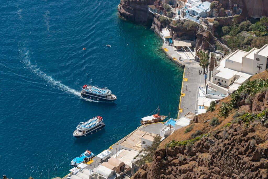 Santorini cruise ship tender boats