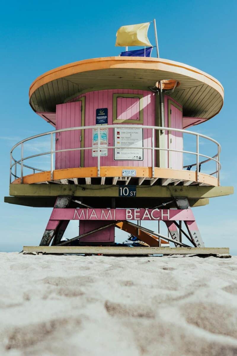 pink lifeguard tower in miami usa