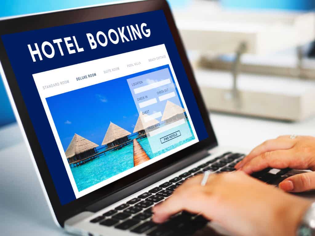 hotel website on laptop