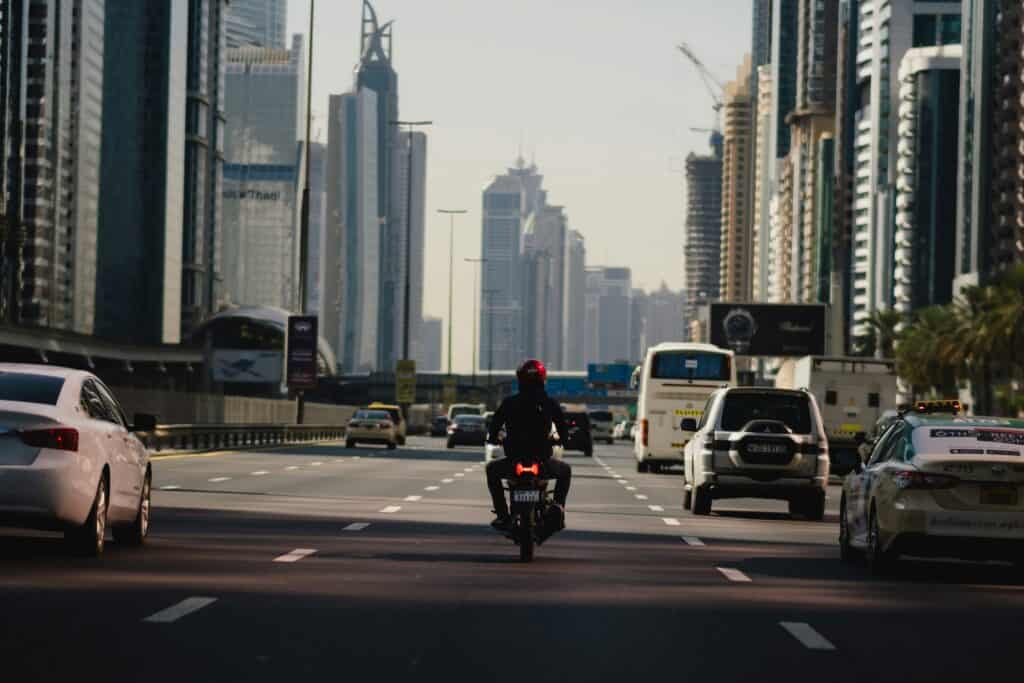 Dubai city street daytime pedestrians