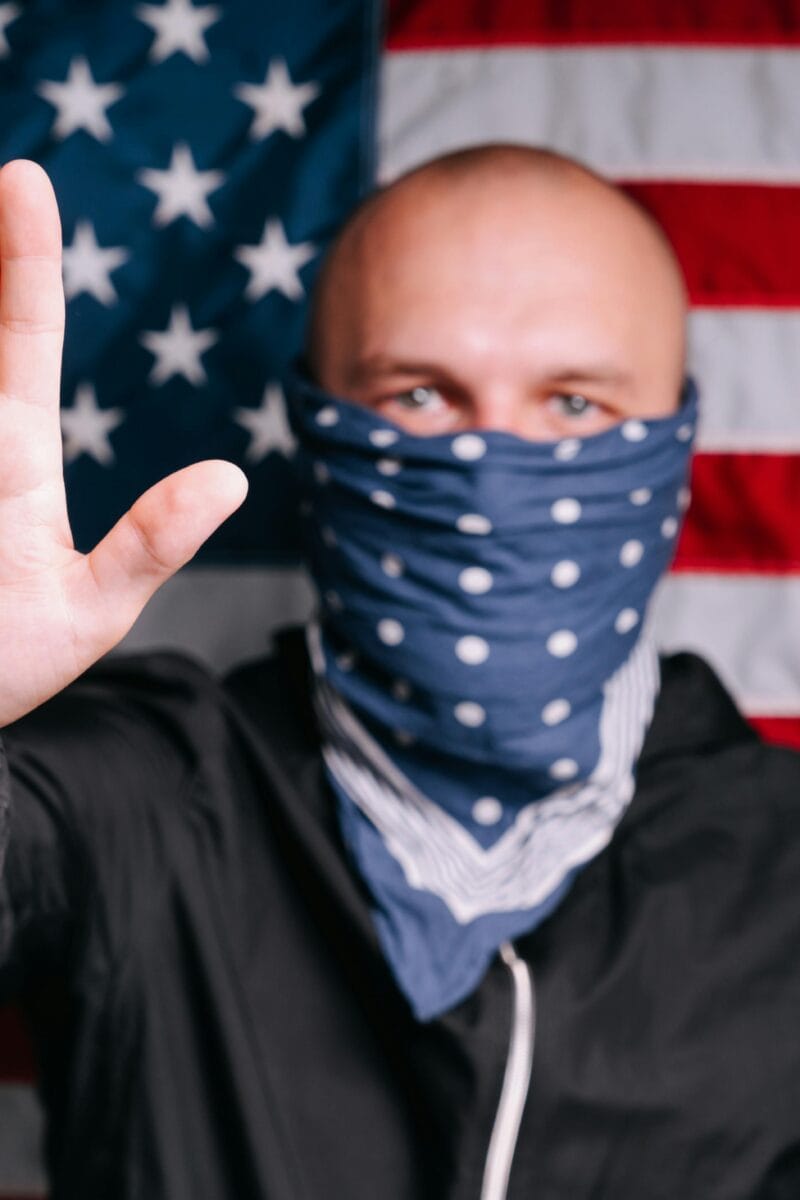 USA flag ,American with hand no entry