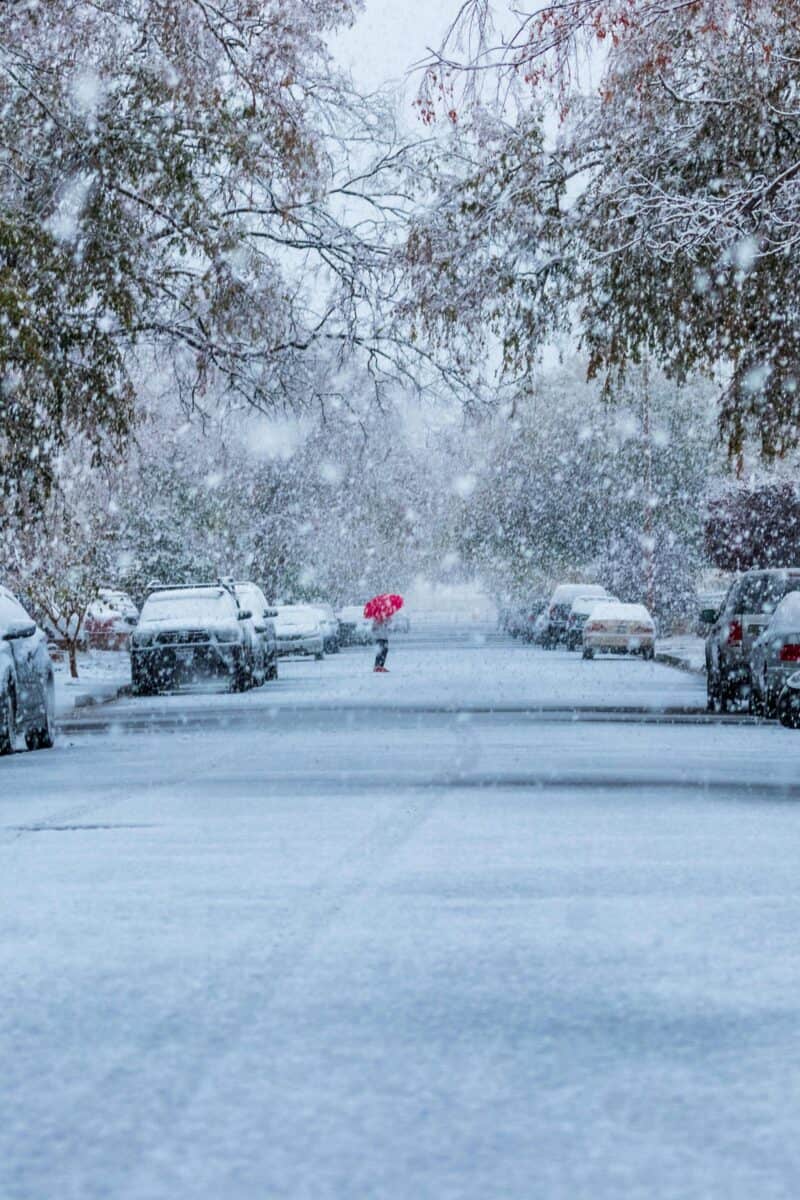 quiet winter city street USA