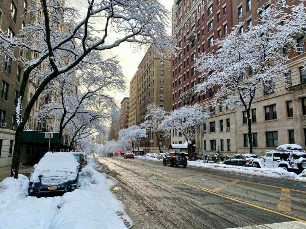 quiet winter city street USA