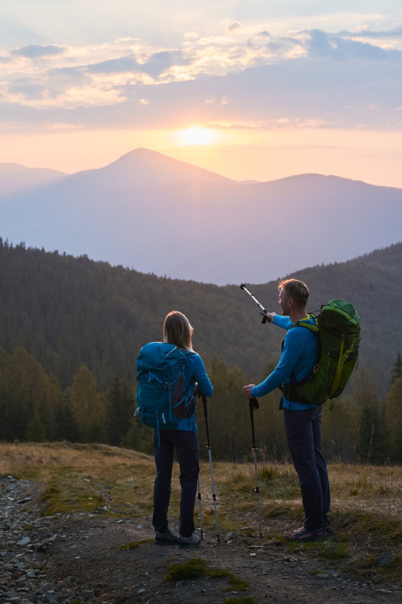 backpackers alpine trail sunrise