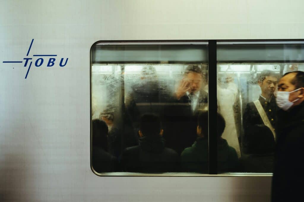 Tokyo rush hour train crowd