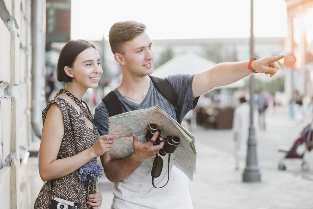 tourist asking directions abroad