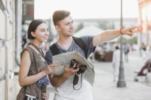 tourist asking directions abroad