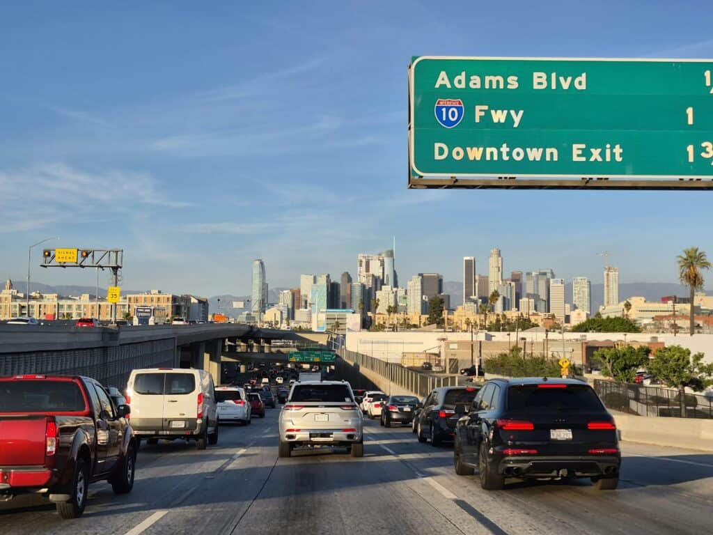 Los Angeles freeway traffic daytime”