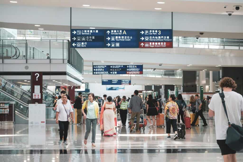 crowded airport gate area