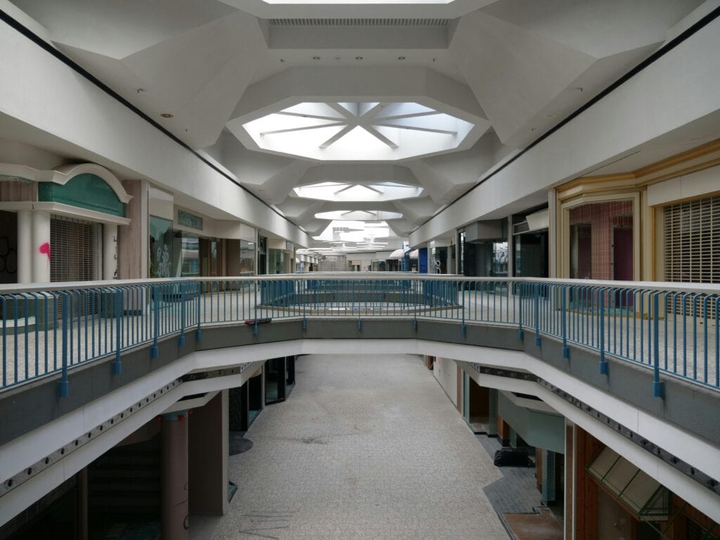 abandoned shopping mall interior empty