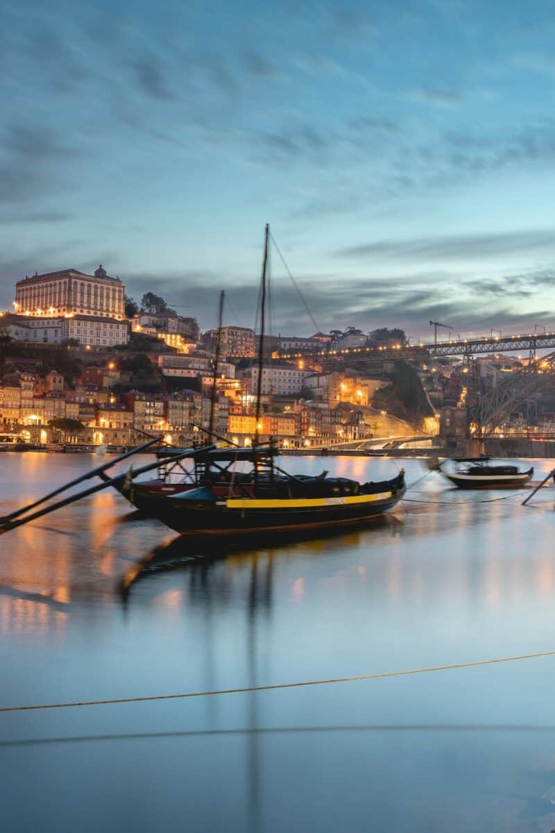 Lisbon skyline river light evening
