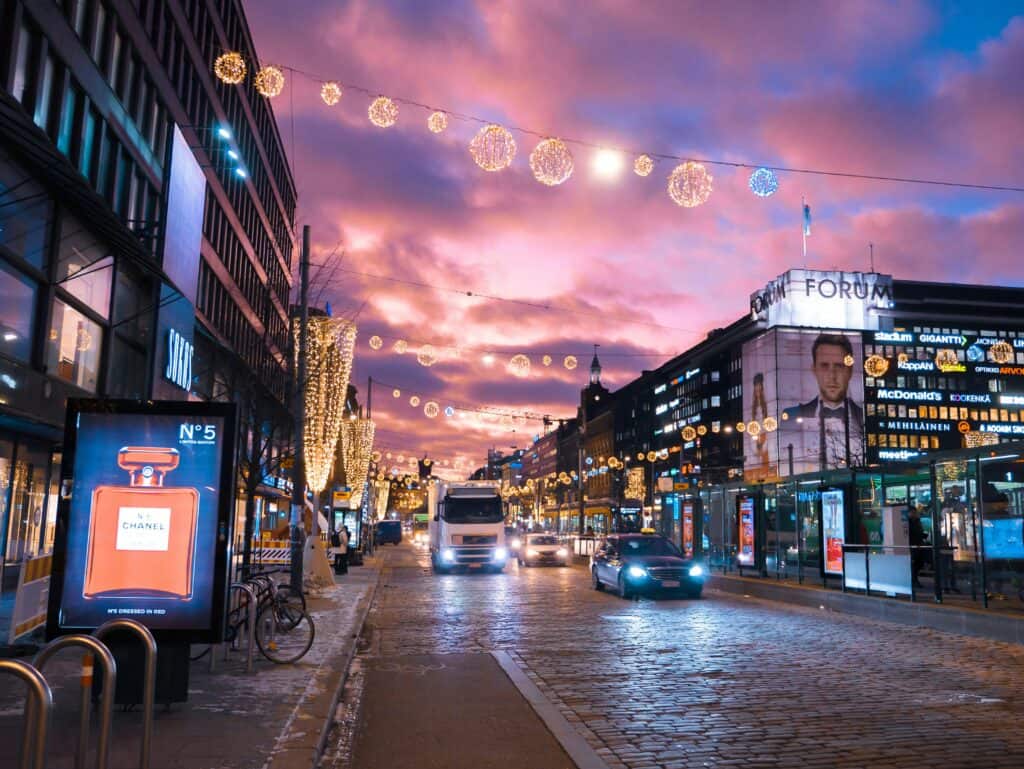 Helsinki city street calm evening