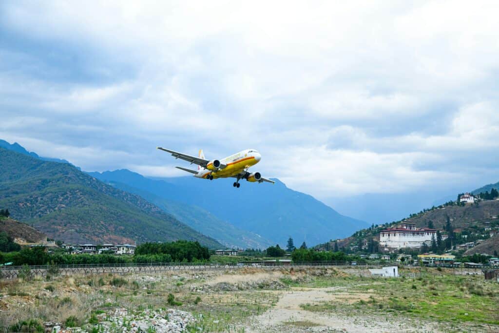 Bhutan Paro airport mountain landing