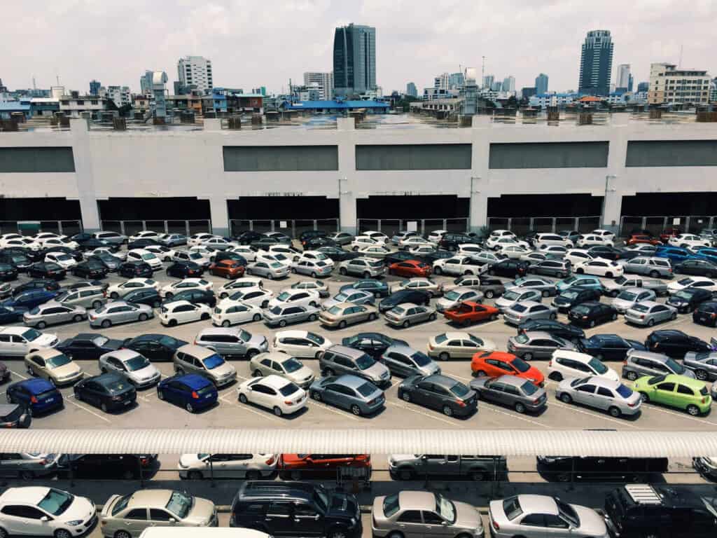 Disney parking lot full cars theme park