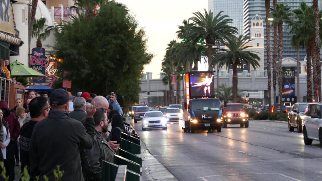 Las Vegas crosswalk pedestrian signal busy intersection