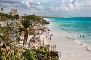 Tulum ruins beach turquoise water aerial