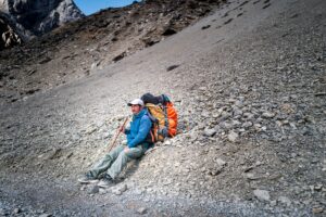 hiker slipping rocky trail outdoor