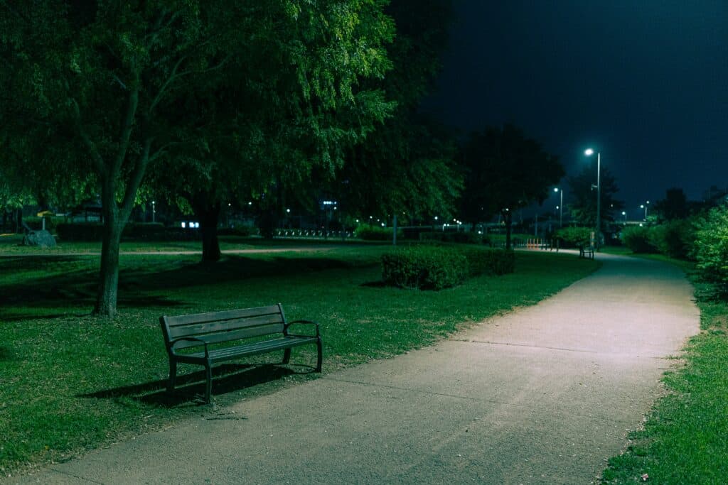 Isolated Urban Parks After Dark