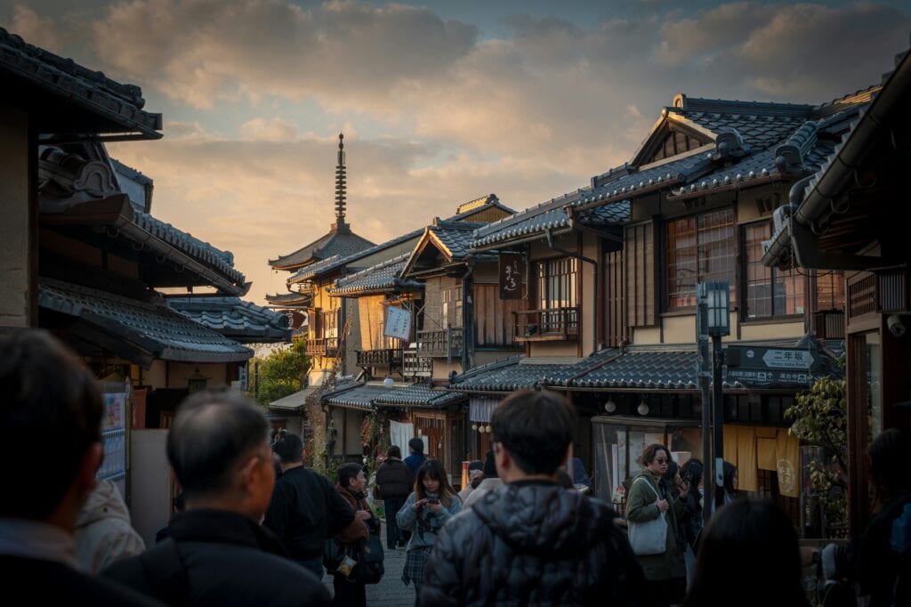 Kyoto street crowded tourists traditional district