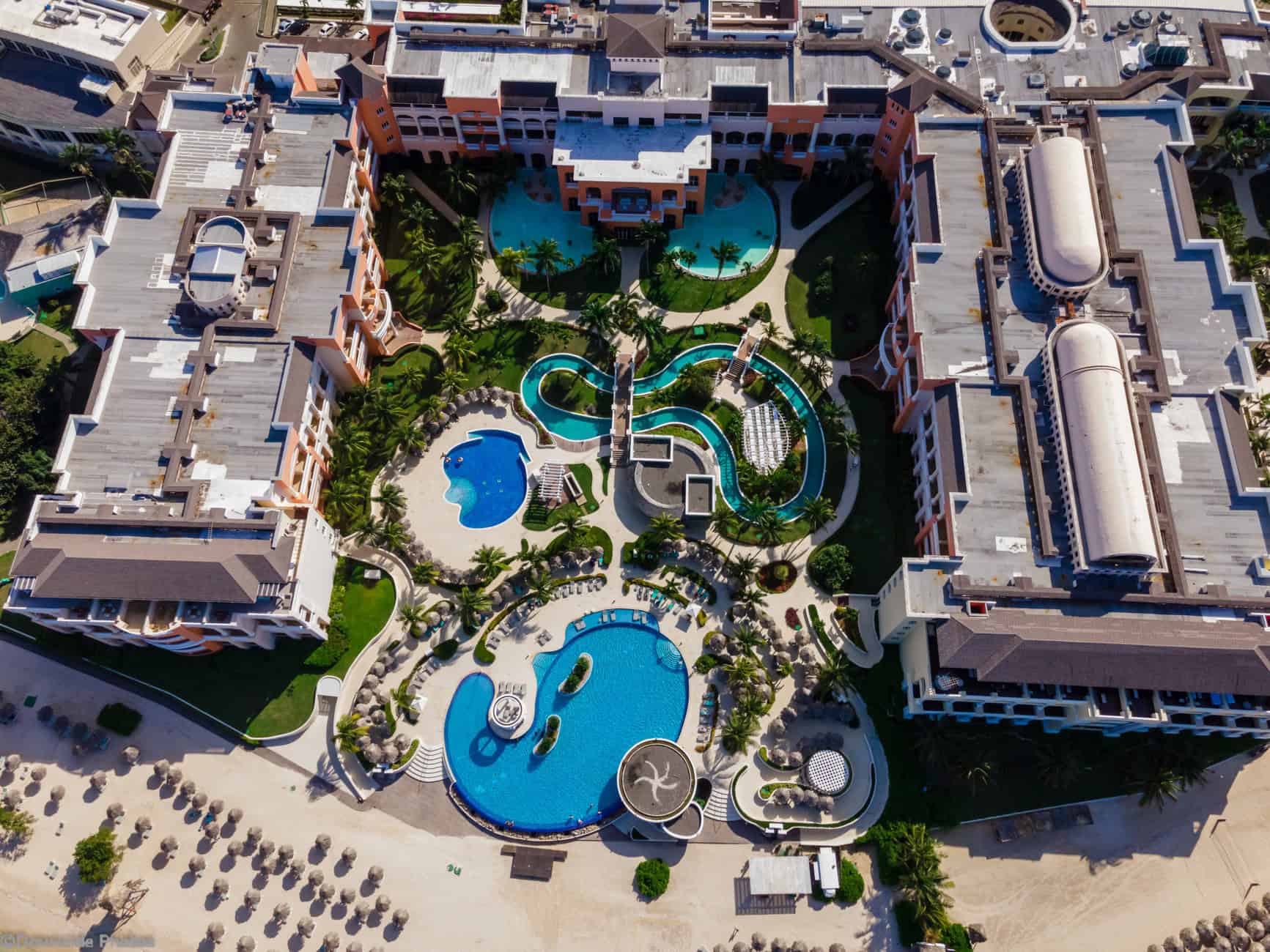 Stunning aerial view of a luxury beach resort in Lucea, Hanover Parish, Jamaica.