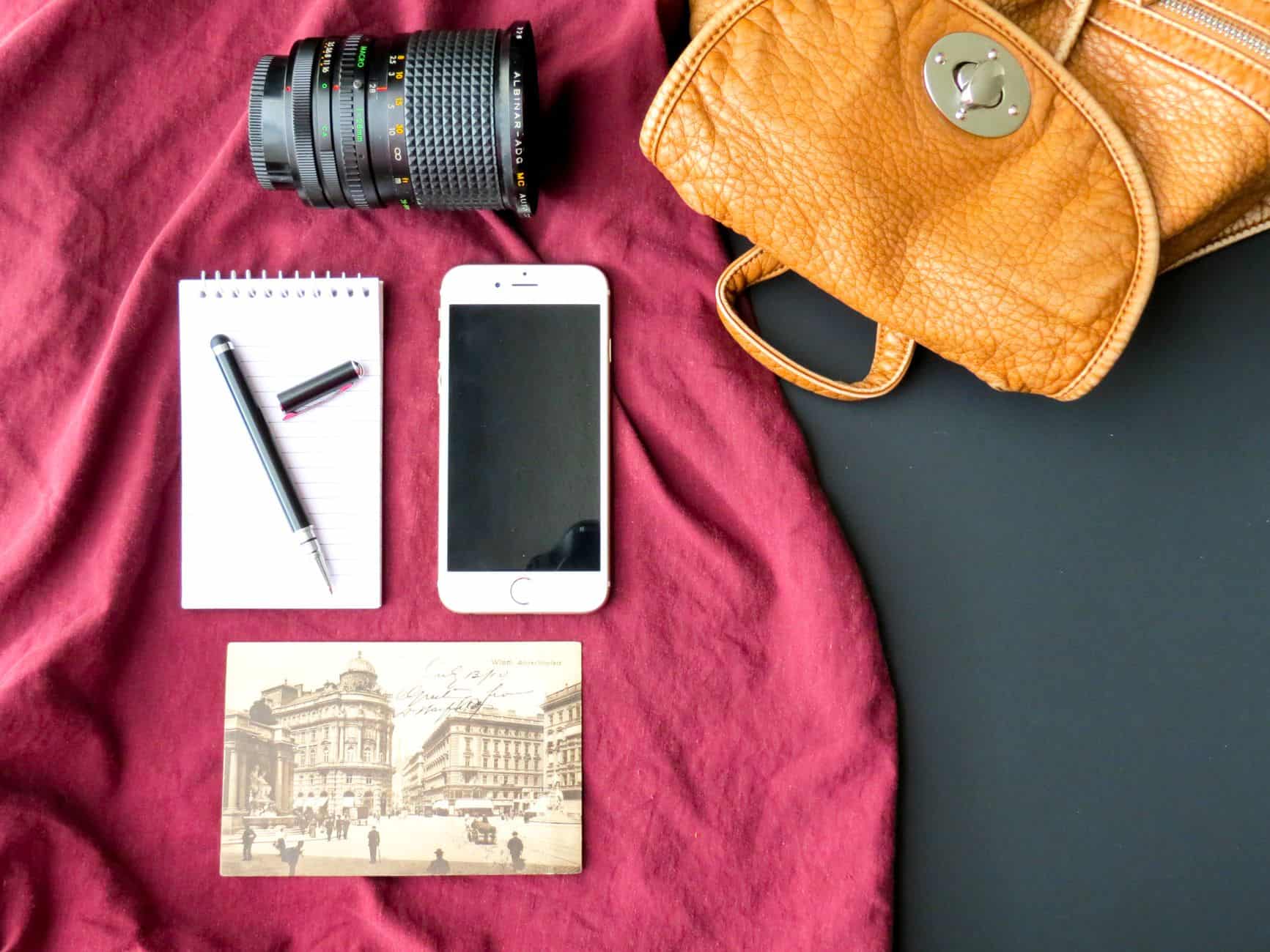 travel essentials flat lay