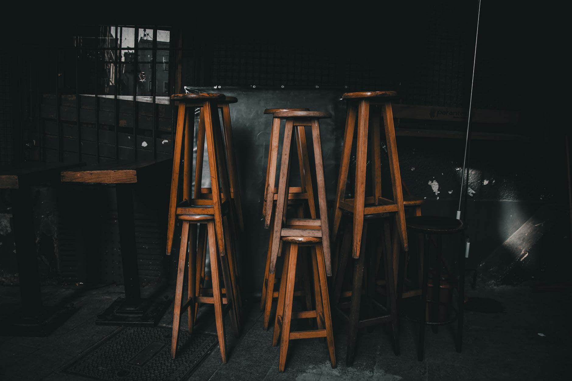 worn bar stools drinks