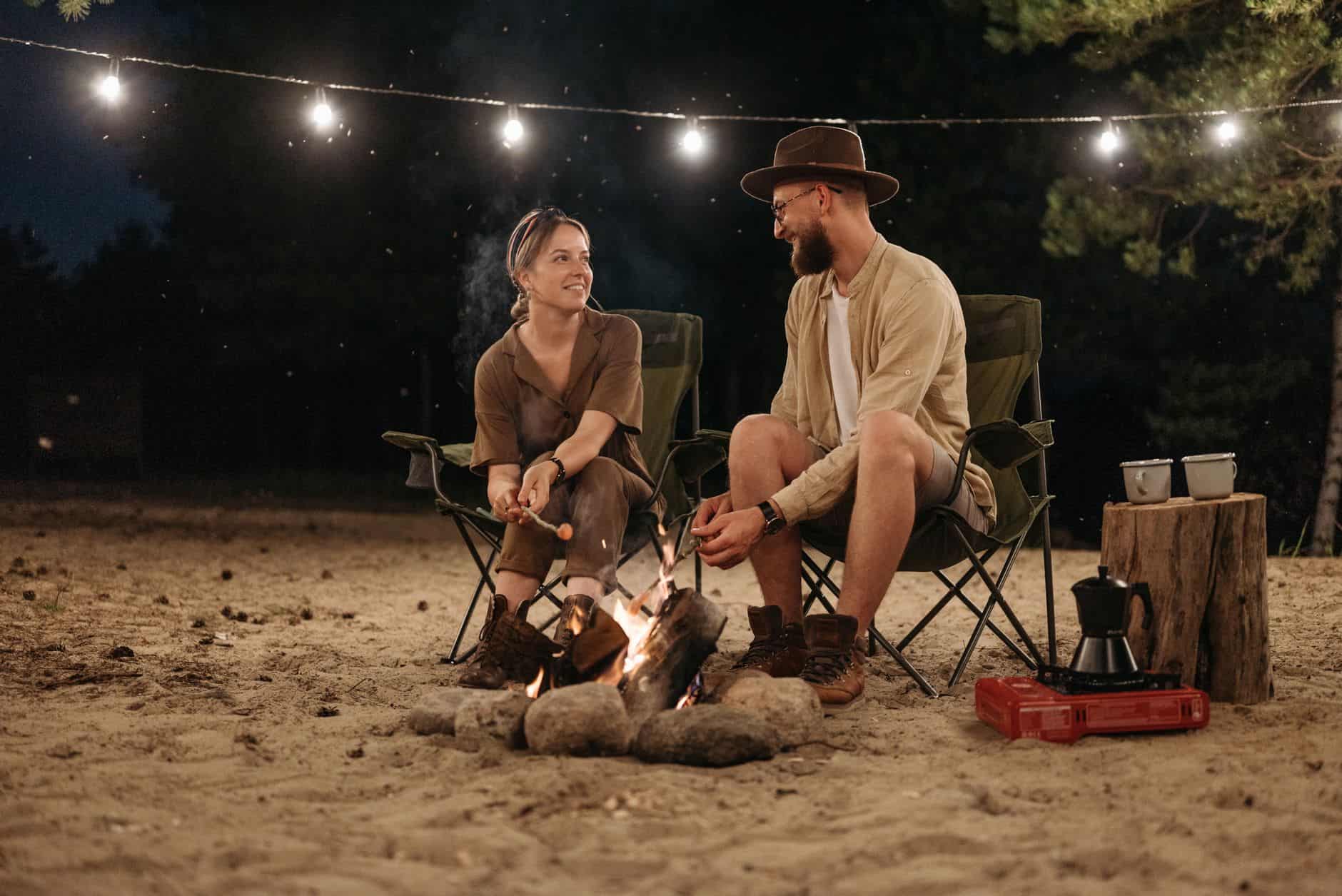 person talking camping chair