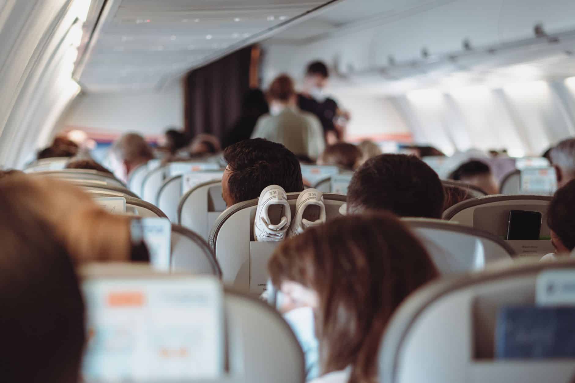 crowded airplane cabin