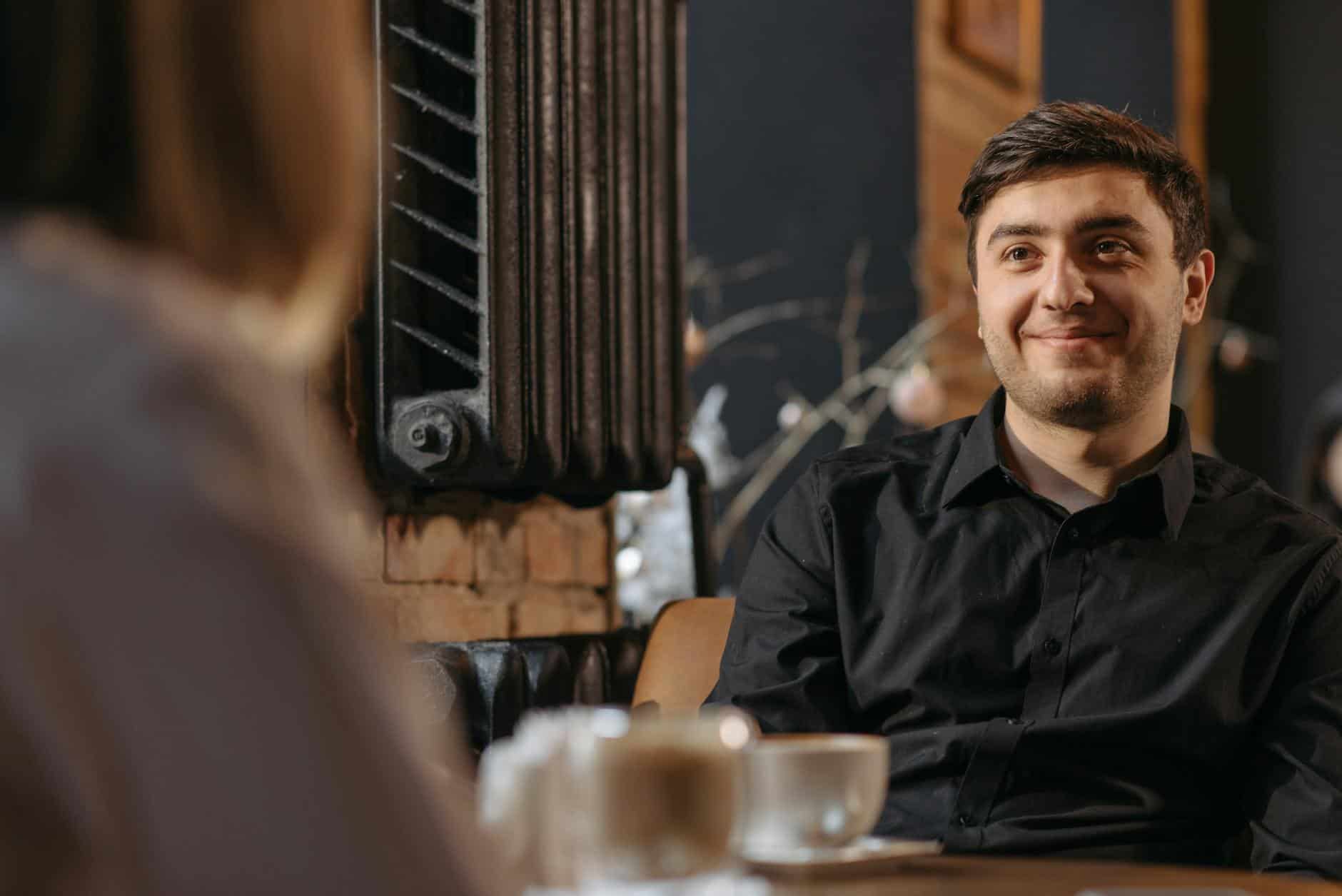 person talking cafe