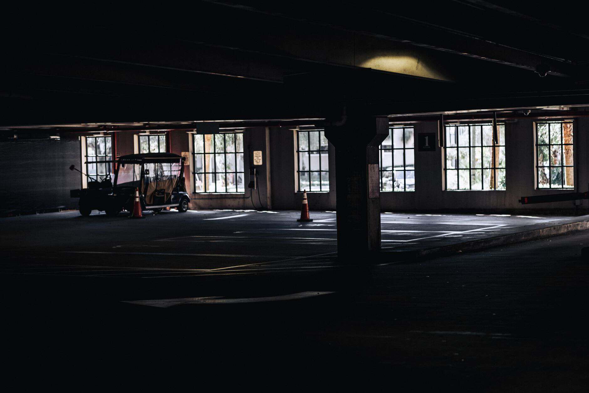 dark parking garage