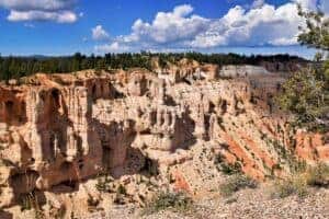 Beautiful view of Bryce Canyon's unique rock formations under a summer sky.