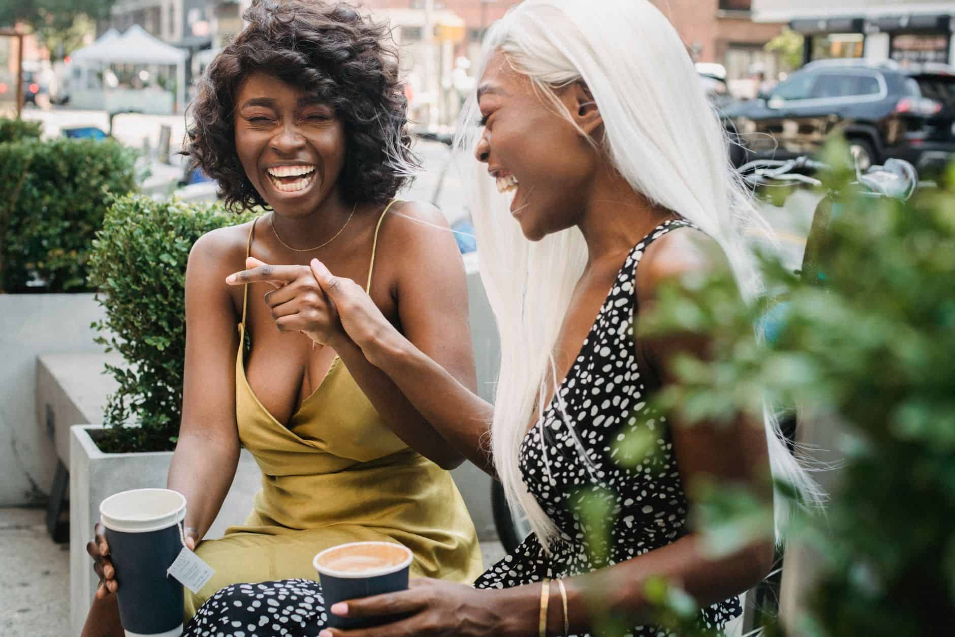 friends coffee laughing