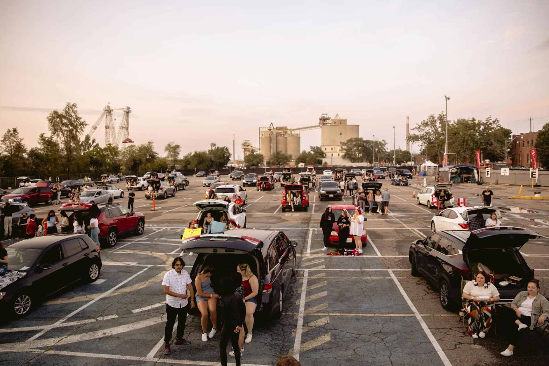 small town crowded parking
