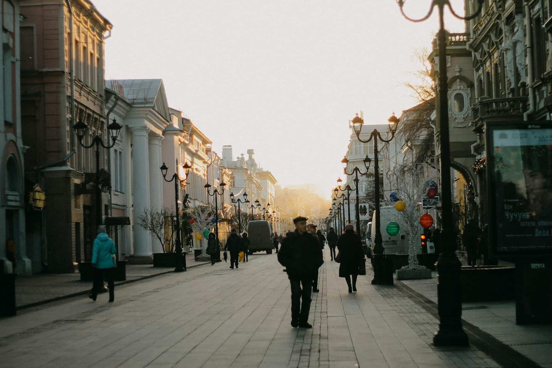 compact european street walking