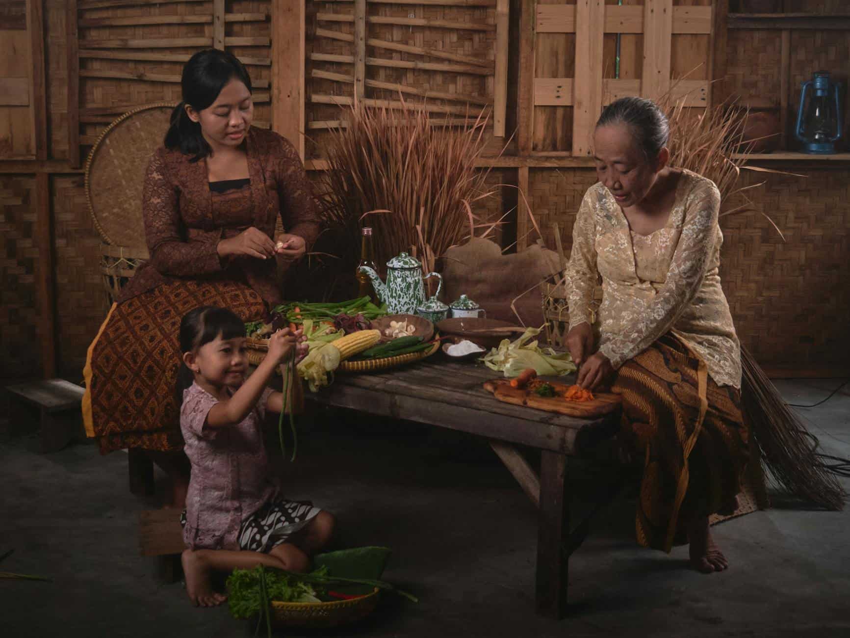 traditional family cooking food