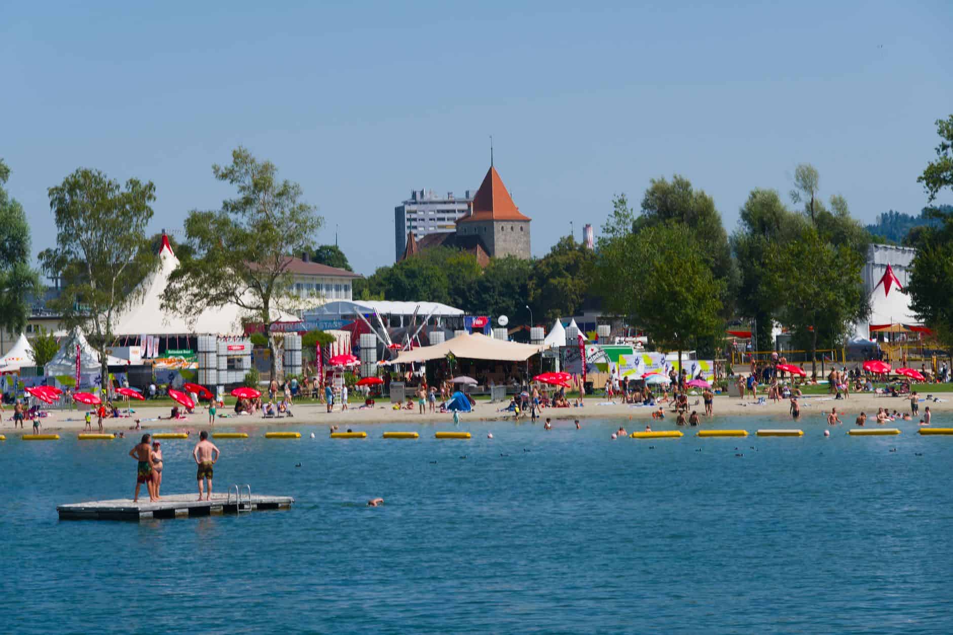 crowded lake summer