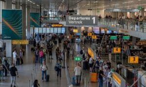 Airport departure gate travelers