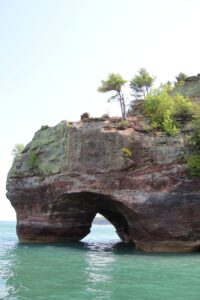 Sea caves and kayakers at Apostle Islands National Lakeshore Wisconsin
