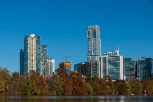 Austin Texas skyline with construction cranes