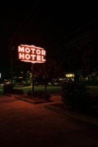 Vintage roadside motel with neon sign