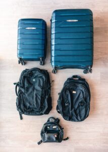 Carry-on suitcase packed for a two week trip