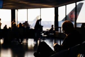 Traveler experiencing jet lag after long international flight