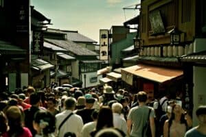 Crowd of tourists taking photos at a viral social media destination