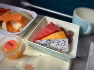 Airline meal tray served on a commercial flight
